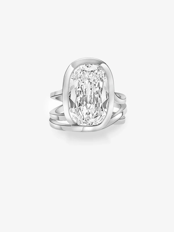 Elongated Cushion Cut Lab Grown Diamond Engagement Ring, Bezel Cutout Multi-Band Ring