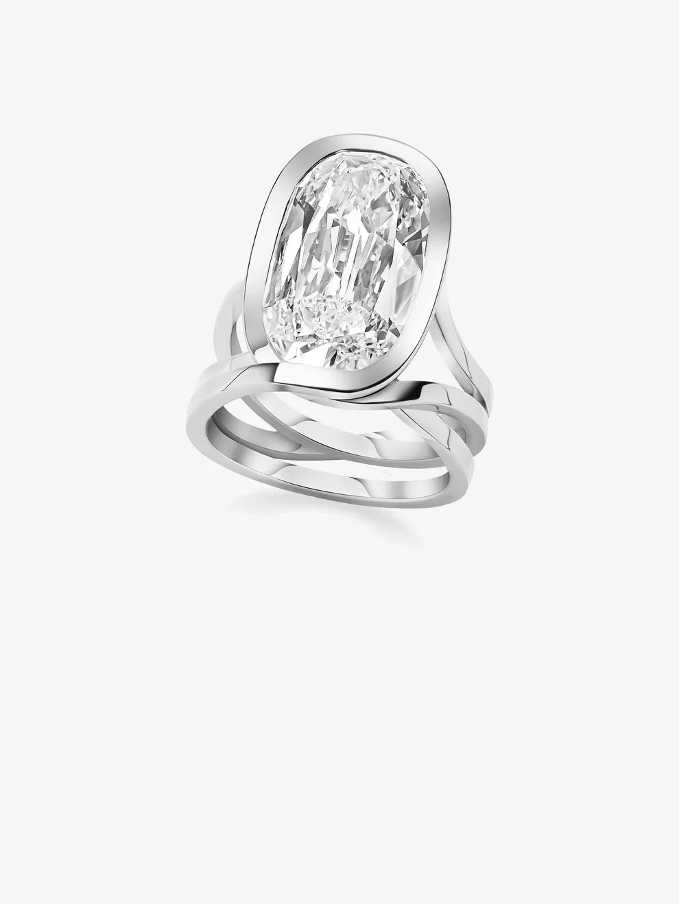 Elongated Cushion Cut Lab Grown Diamond Engagement Ring, Bezel Cutout Multi-Band Ring