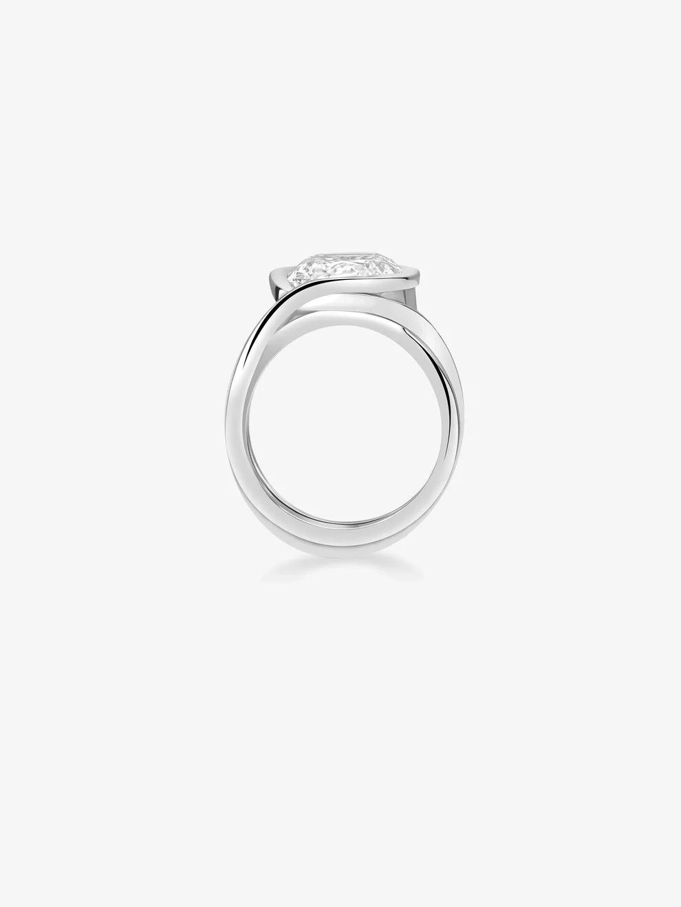 Elongated Cushion Cut Lab Grown Diamond Engagement Ring, Bezel Cutout Multi-Band Ring