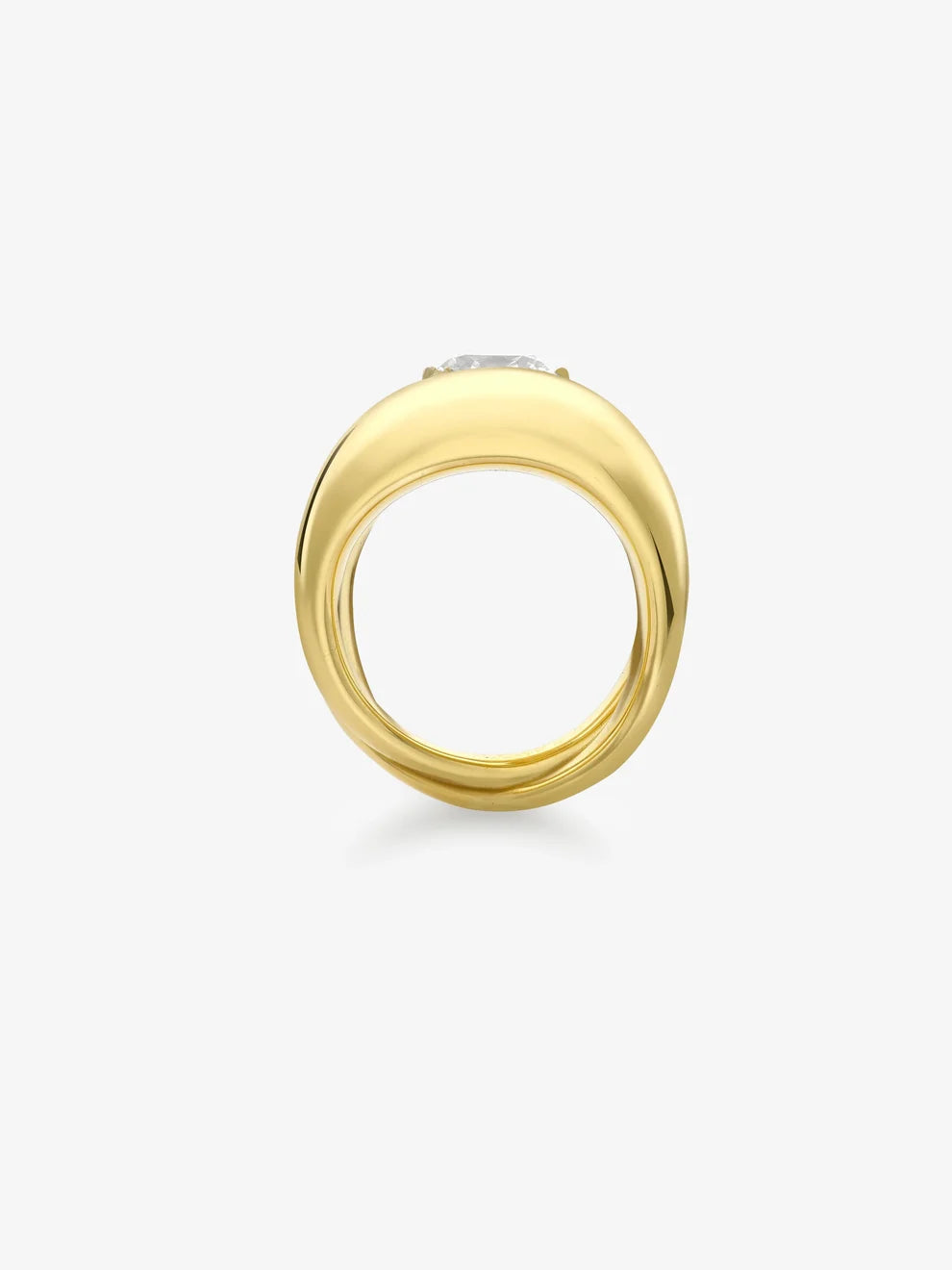Oval Cut Lab Grown Diamond Sculptural Split Dome Ring, Yellow Gold Modernist Statement Engagement Ring