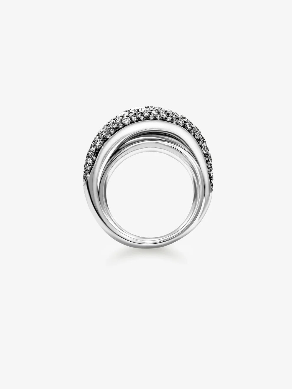 Pavé Diamond Crossover Wave Statement Ring, White Gold Interlocking Band Ring
