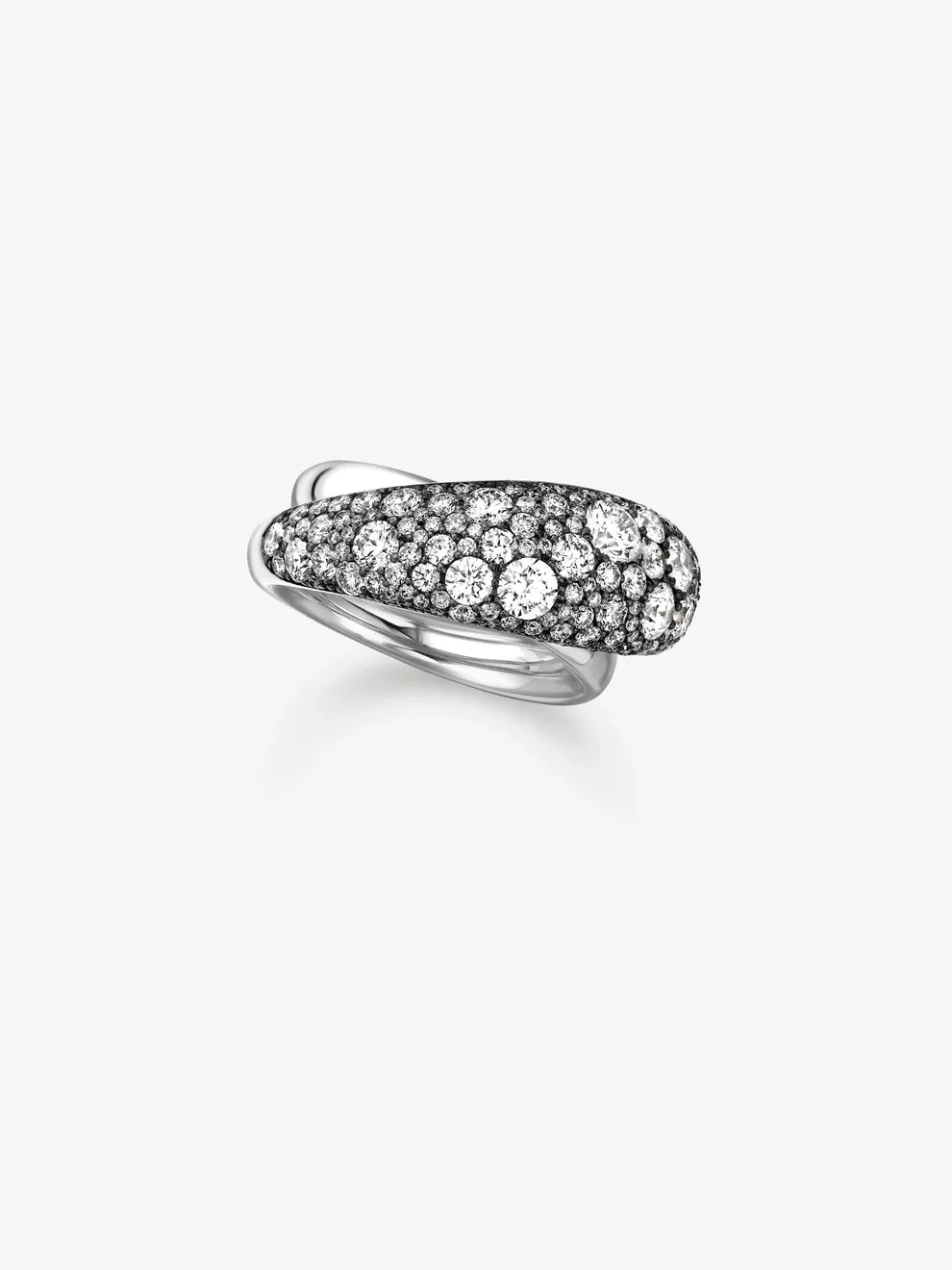 Pavé Diamond Crossover Wave Statement Ring, White Gold Interlocking Band Ring