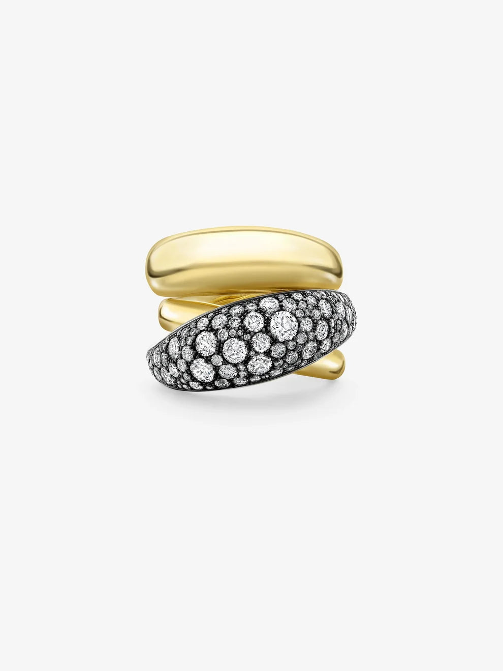Two-Tone Pavé Diamond Wrapped Dome Ring, Bold Sculptural Cross Over Band
