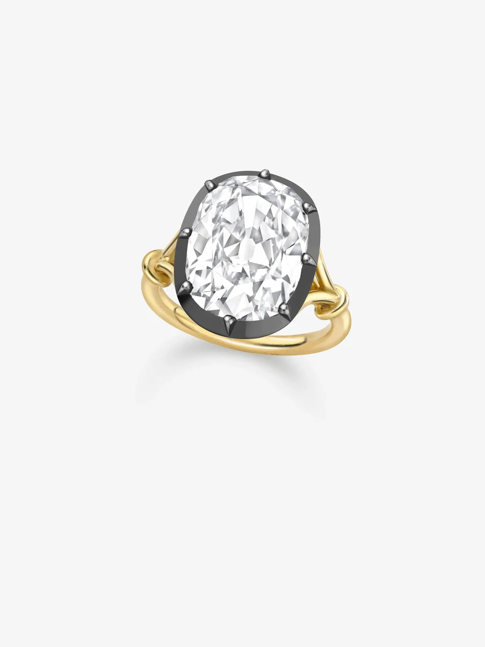 Elongated Cushion Cut Lab Grown Diamond Engagement Ring, Black Rhodium Bezel Solitaire Ring