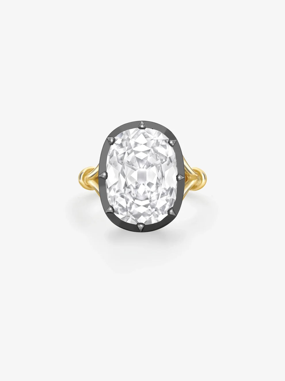 Elongated Cushion Cut Lab Grown Diamond Engagement Ring, Black Rhodium Bezel Solitaire Ring