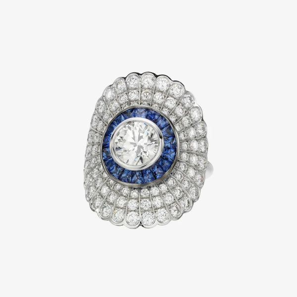 Art Deco Diamond and Sapphire Ballerina Cluster Ring