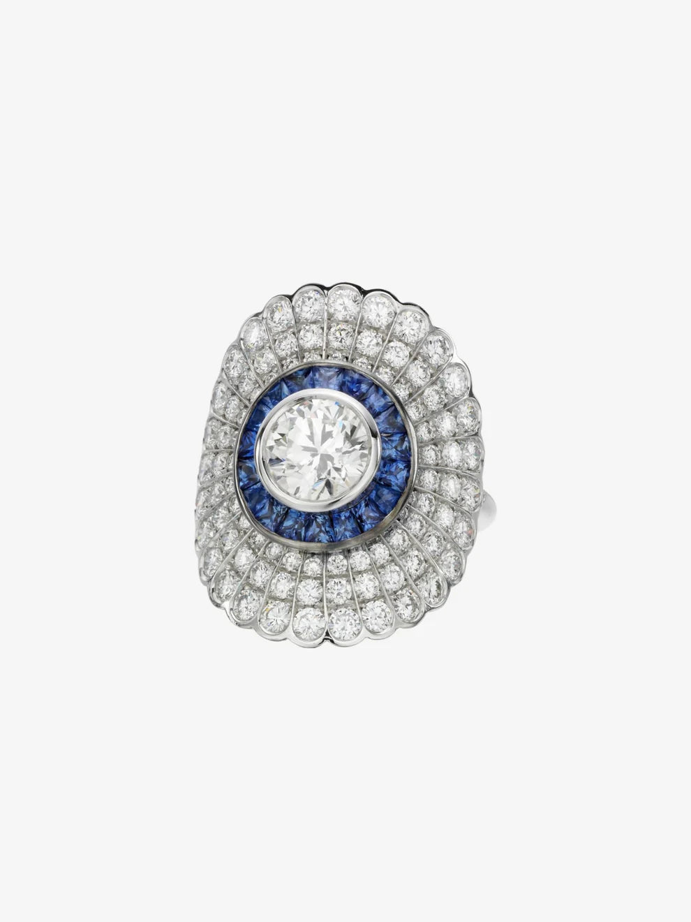 Art Deco Diamond and Sapphire Ballerina Cluster Ring