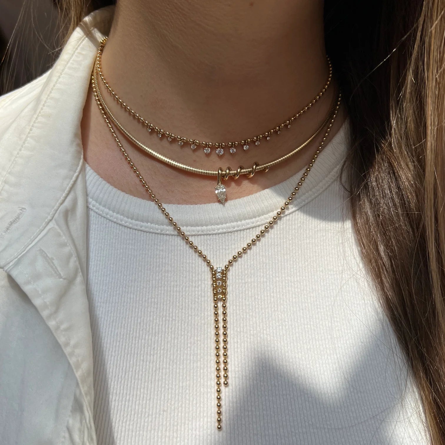 Omega Chain Necklace 16 Inches with Moval Cut 3CT
