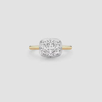 East-West Cushion Lab Diamond Ring | Georgian 18K Gold Setting