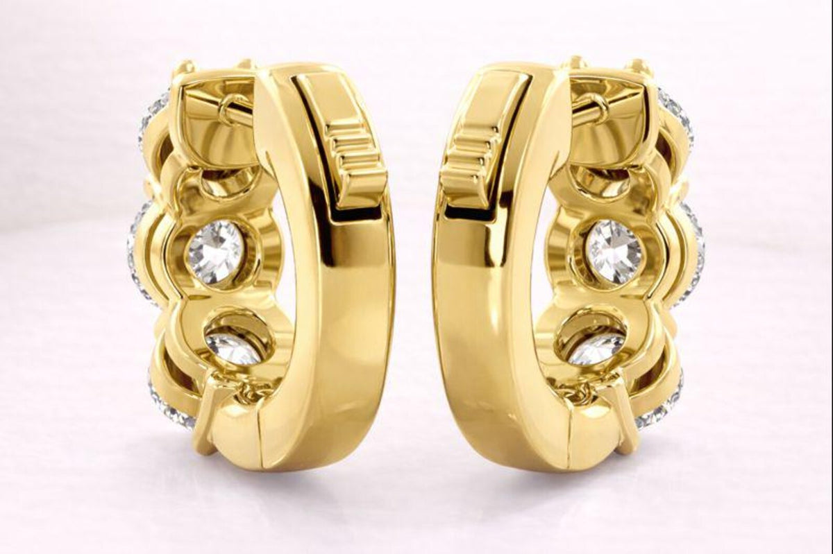 Three Stone Diamond Hoop Earrings, Huggie Earrings for Women, Dainty Everyday Huggies, Gift for Her, Handmade in USA, Laelouris