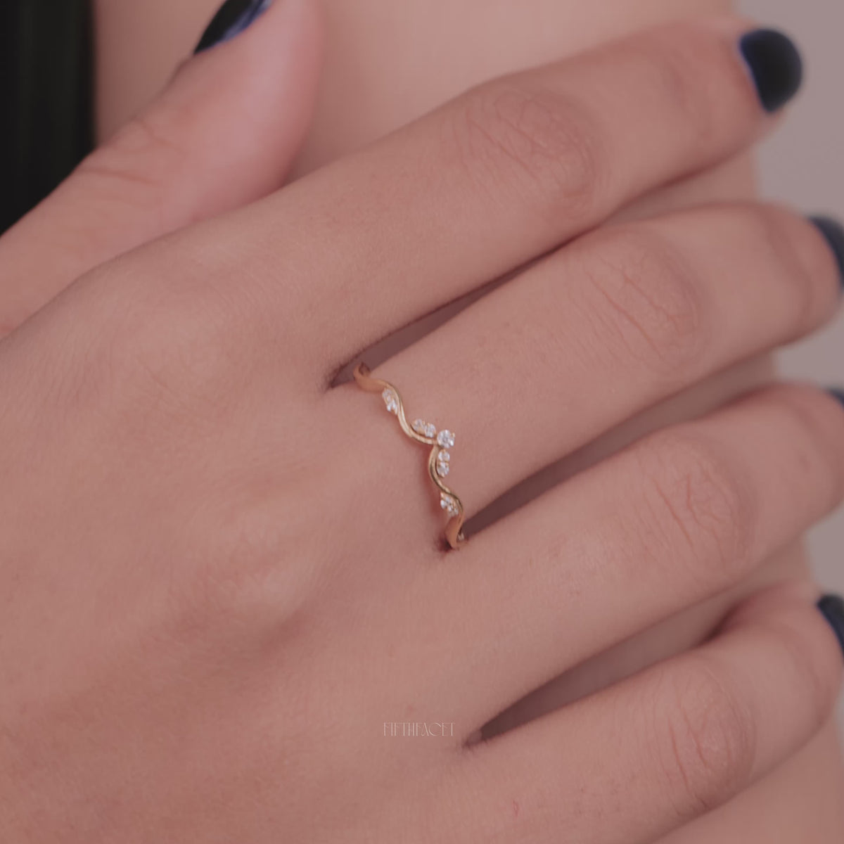 Curved Vine Lab Grown Diamond Wedding Band, Nature Inspired Leaf Ring