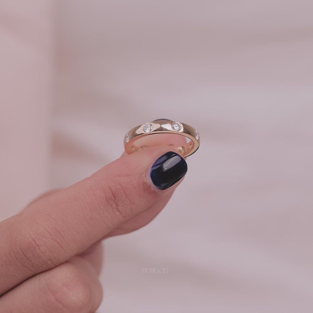 Flush Set Round Lab Grown Diamond Wedding Band, Wide Yellow Gold Ring