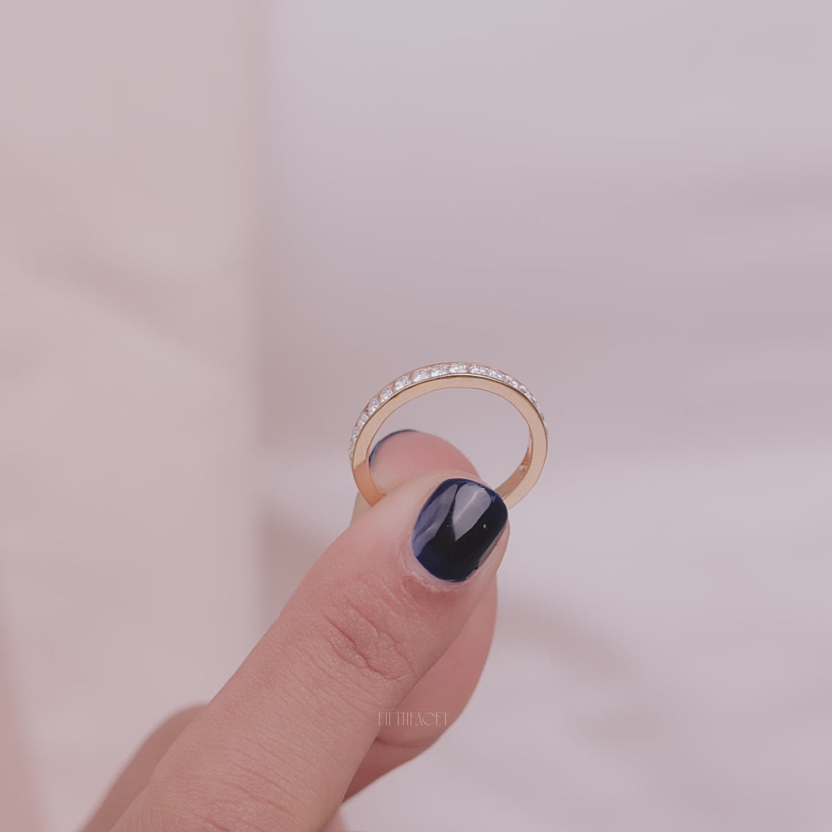 Round Cut Lab Grown Diamond Wedding Band, Channel Set Half Eternity Ring